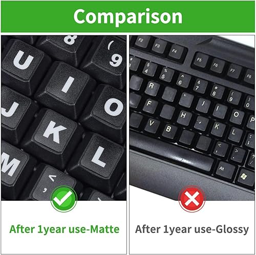 Vista 17 de Calcomanías de teclado inglés, paquete de 2 calcomanías de repuesto para teclado con fuente blanca sobre fondo negro, universales para computadora