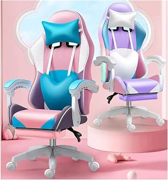 Managerial Chairs, Fashion Gaming Chair Female Office Home Computer Chair Lift Reclining Game Chair with Audio Latex Cushion footrest