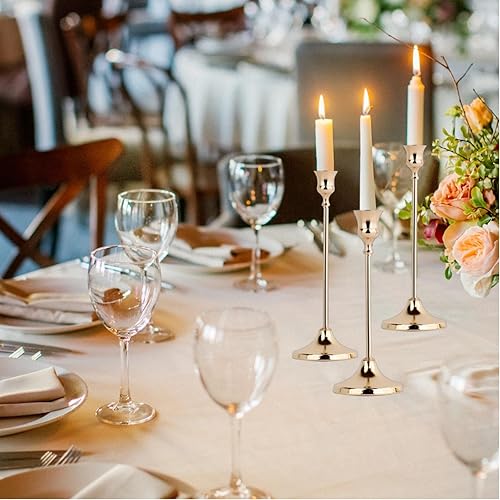 Miniatura 3 de Juego de 6 portavelas de oro francés, portavelas cónicos de metal, palillo decorativo clásico para Navidad, boda, fiesta, mesas de cena, decoración