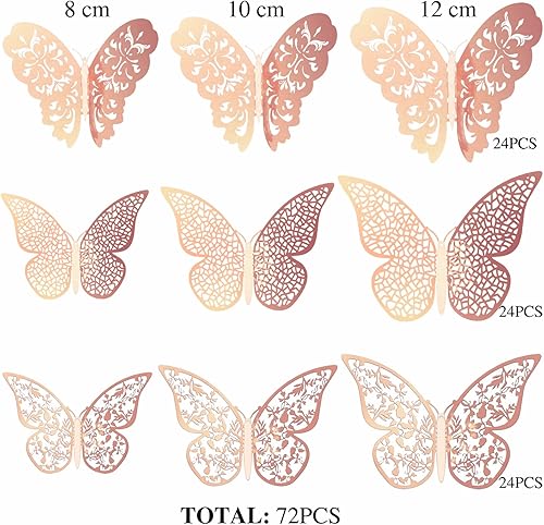 Miniatura 4 de 72 piezas de calcomanías de pared 3D de mariposas Calcomanías de pared de arte decorativo Juego de 3 tamaños para habitación, hogar, guardería,