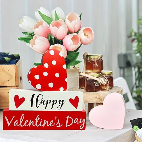 Miniatura 2 de Cartel de mesa de bloque de madera para el día de San Valentín, decoración de mesa de madera 3D, bandejas escalonadas, estante de escritorio,