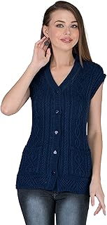 lady willington Women Woolen Cardigan Sleeveless Self Design Cardigan Rainbow Fabric Winter Wear Pure Wool Cardigan 100% Rainbow Wool Free Size Cotty Fully Warm with Front Pockets (L, Navy)-picture-17
