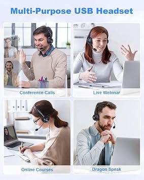 New Bee Headphone Stand White & Wired USB Headset with Microphone for PC Call Centre Work Computer Gaming Office Phone