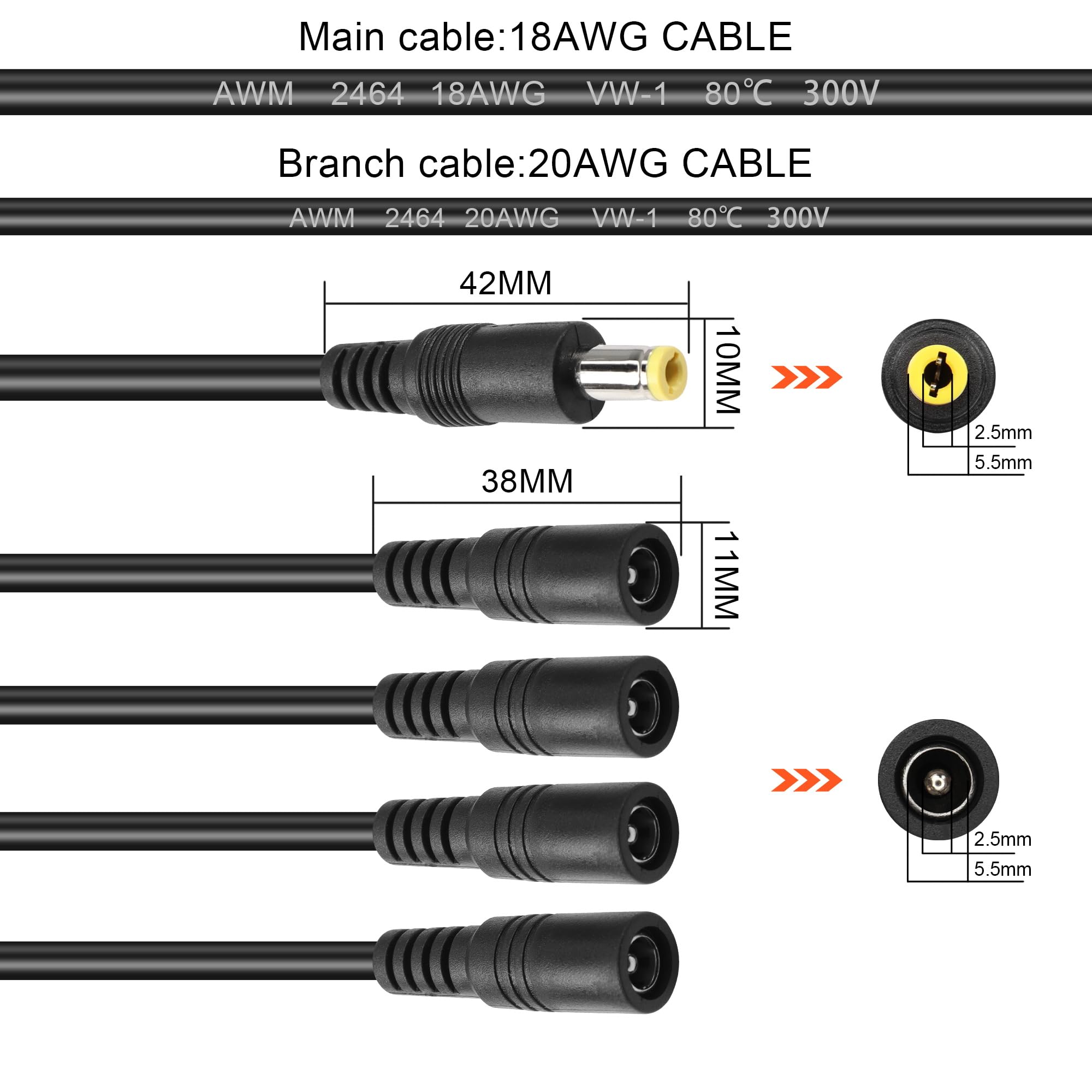Cavo Splitter A Y DC 5.5x2.5 Mm 18 AWG – Alimenta Telecamere, LED E DVR Con Un Solo Connettore Femmina A Doppio Maschio