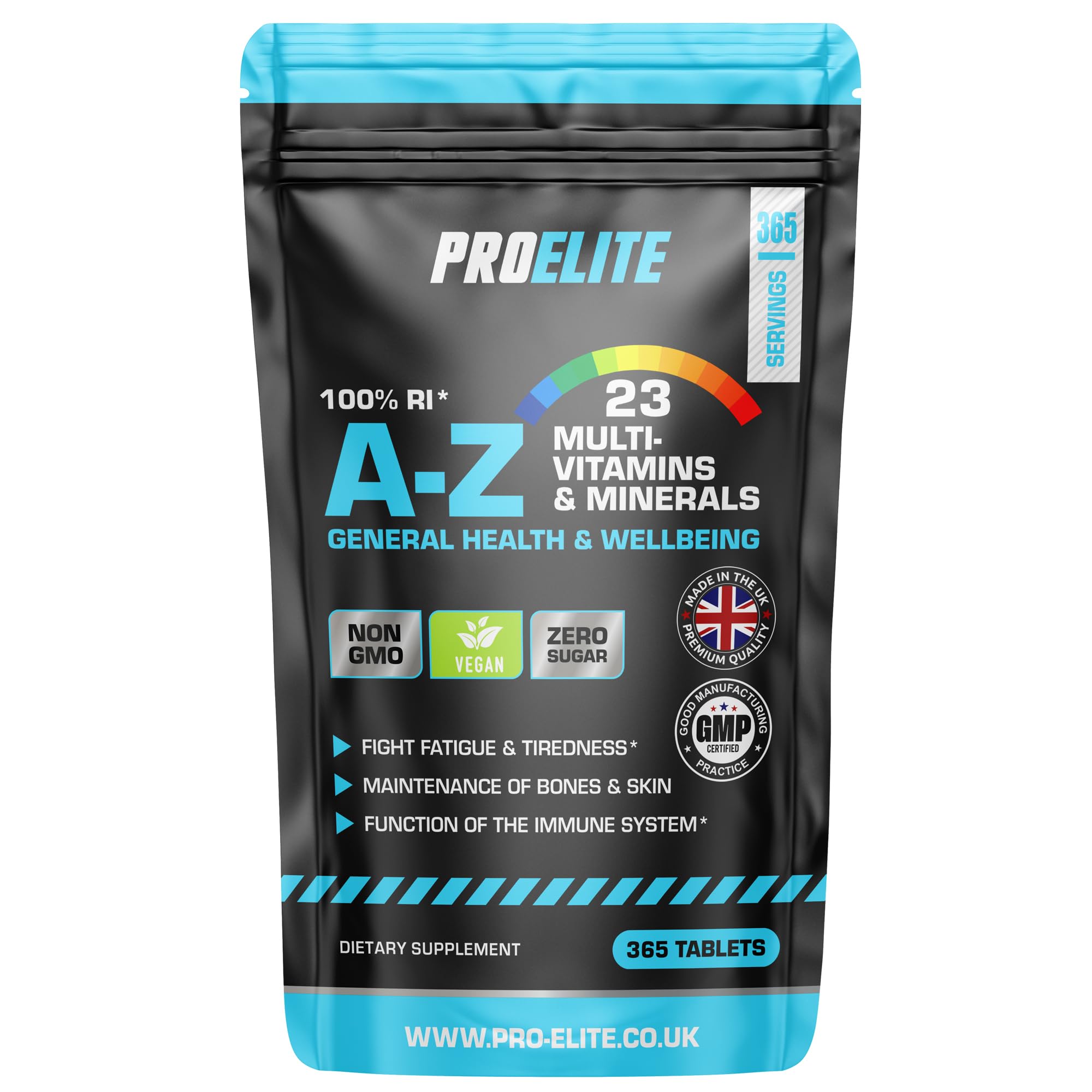 Multivitamins & Minerals - 365 Vegan Tablets - One a Day 100% RDA - 23 Essential Vitamins & Minerals in A-Z Multivitamin Tablet - Made in The UK by PROELITE
