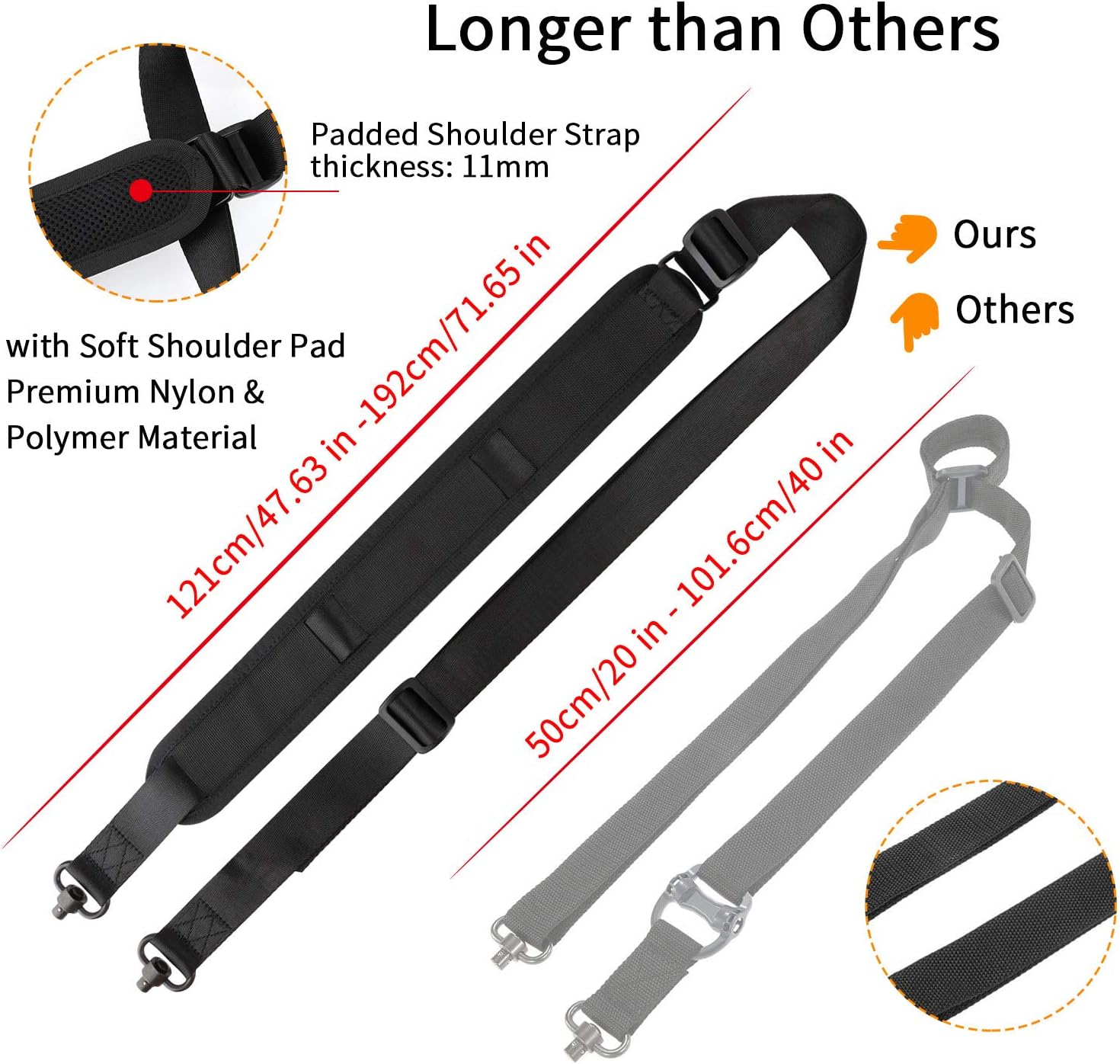 FOCUHUNTER Tactical 2-Point Sling Universal Upgraded QD Swivel Two Point Sling with Easy Length Adjuster Shoulder Pad Adjustable Strap Longest 71.65'' for Outdoor Hunting