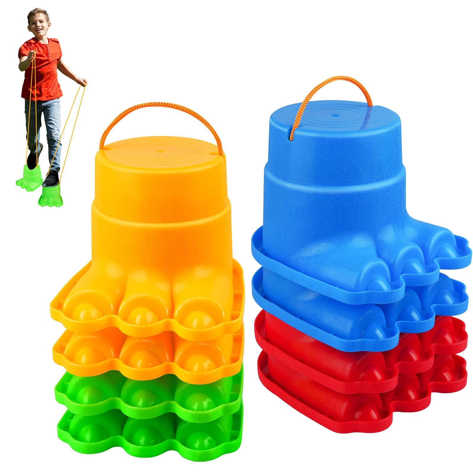 8 Teiliges Set Stelzen Set für Große Füße, Klassische Anti S Stelzenlauf Stelzen für Kinder von 4 10 Jahren, Hindernisparcours, Partys