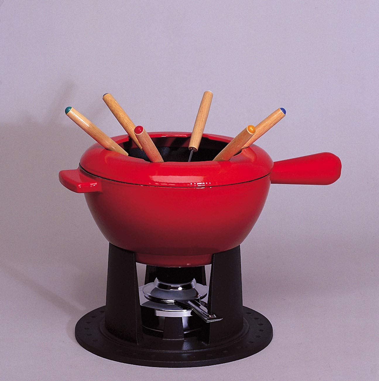 Le Creuset Service à Fondue en Fonte Émaillée avec manche en bois, 2 L, Cerise, 60612000602460
