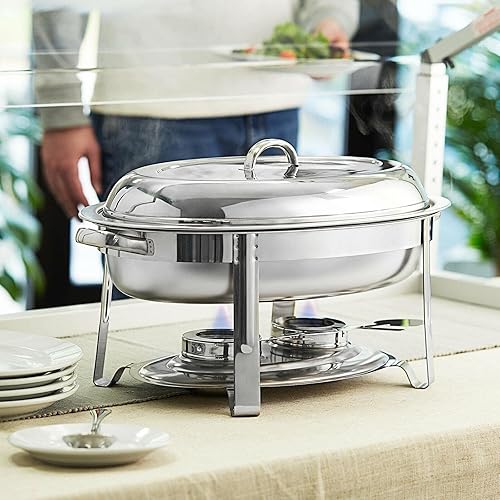 Juego de 6 cuartos de galón de acero inoxidable de 23 tamaños ovalados de acero inoxidable cromado, calentador de alimentos, calentador de alimentos
