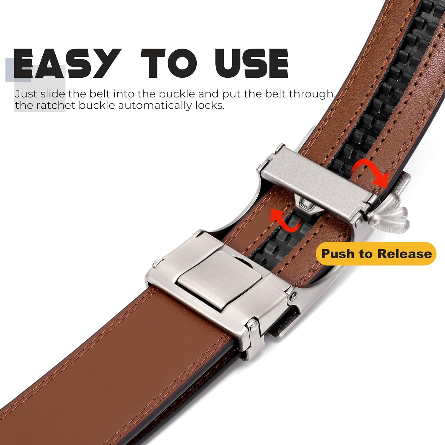 SANSTHS 2 Pack Ratchet Leather Belts for Men, Faux Leather Men Belts for Casual Business Dress Belt - Image 4