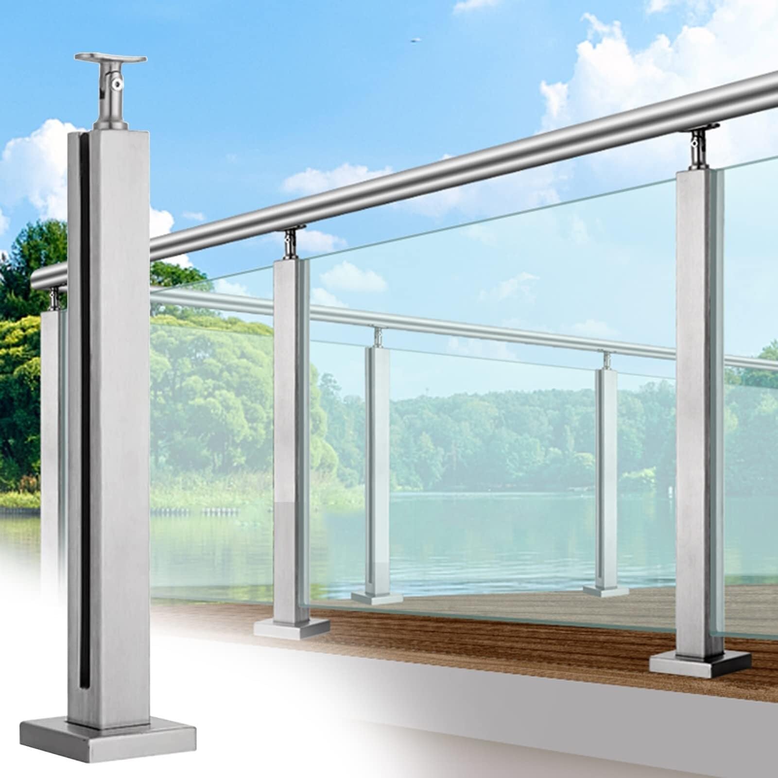 Poteau de garde-corps en acier inoxydable pour verre, support d'angle 105 cm pour escalier