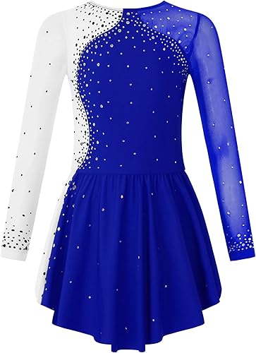 Shinsto Vestido de patinaje artístico para niñas y niñas, manga larga, leotardos con falda de ballet