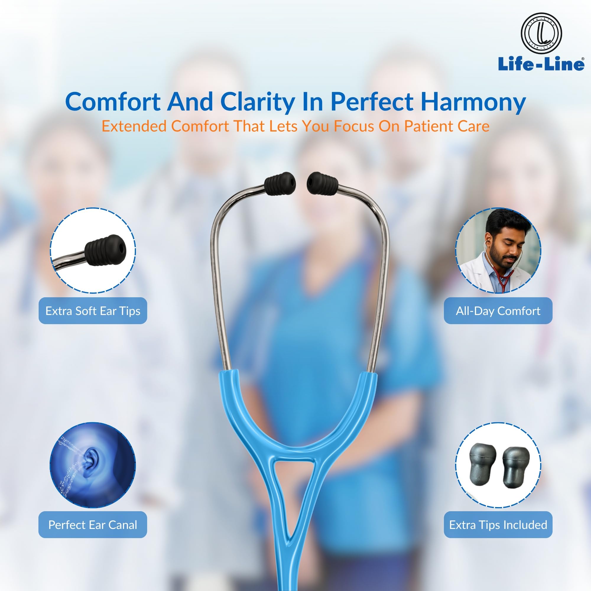 LIFE LINE L1 Steel Stethoscope (Light Blue) | Dual Side Diaphragm Chest Piece for Adult and Paediatric | 2-way Tube | Suitable for Doctors 4