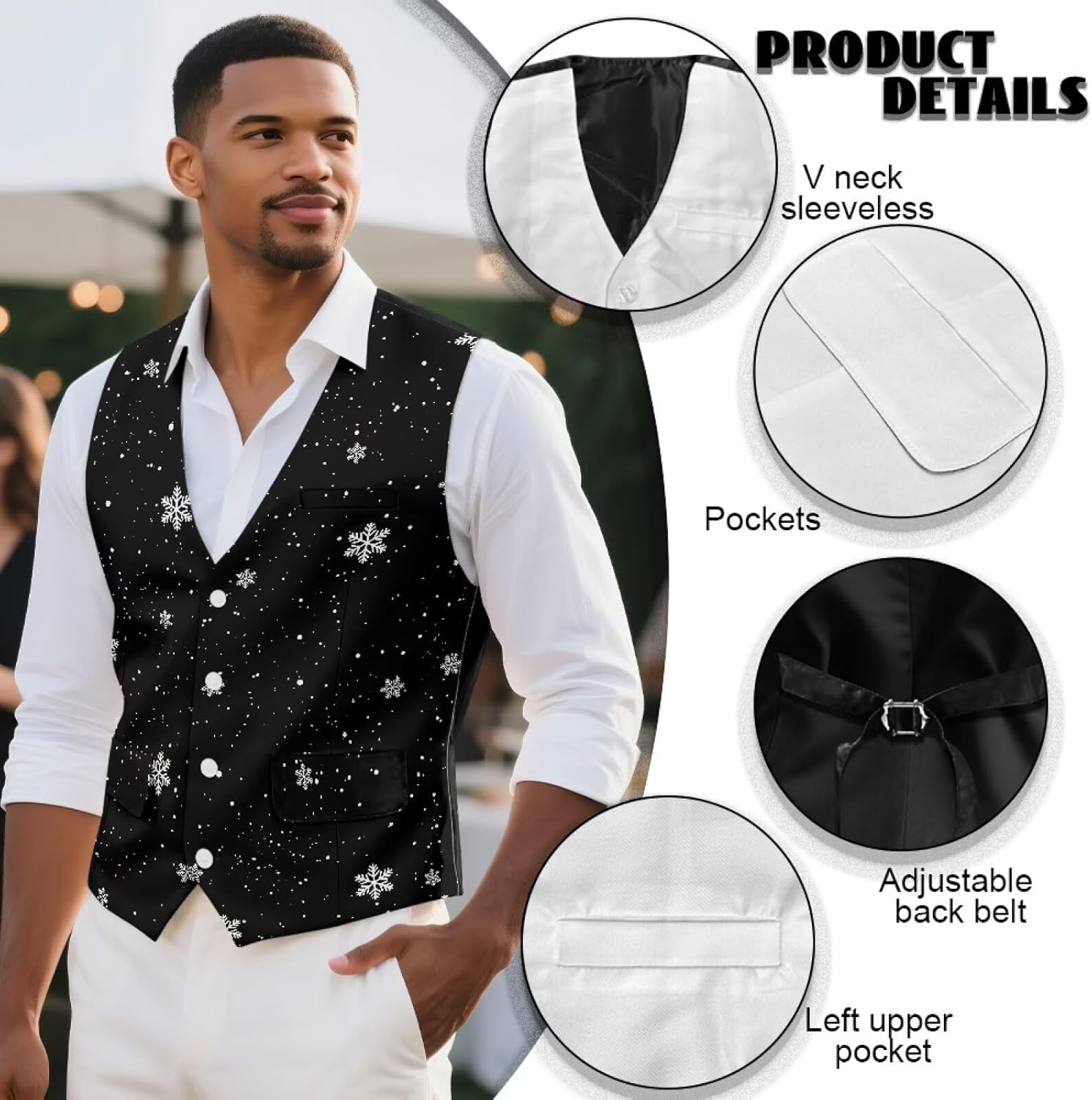 INSTANTARTS Men's Jacket Vest Regular Fit Lightweight Mens Vests Casual Dress Sleeveless Waistcoat Casual Vest V Neck