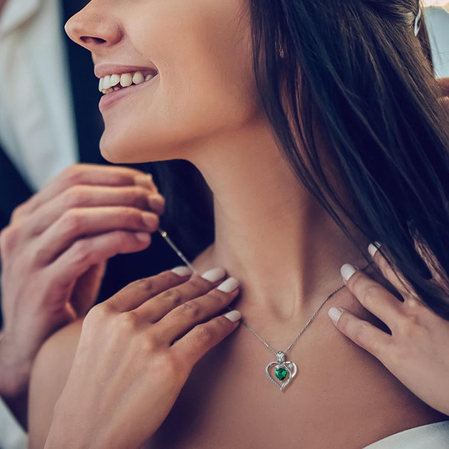 1.2CT Rose Heart Necklace Option of Moissanite or Lab-Grown Sapphire Ruby Emerald&More Necklace for Women Birthstone Girlfriend Necklace S925 Sterling Silver 18K White/Rose Gold Plated D Color VVS1 Gift for Wife Mother Daughter for Birthday Anniversary Valentine's Day Engraved 'I LOVE YOU' - Image 3