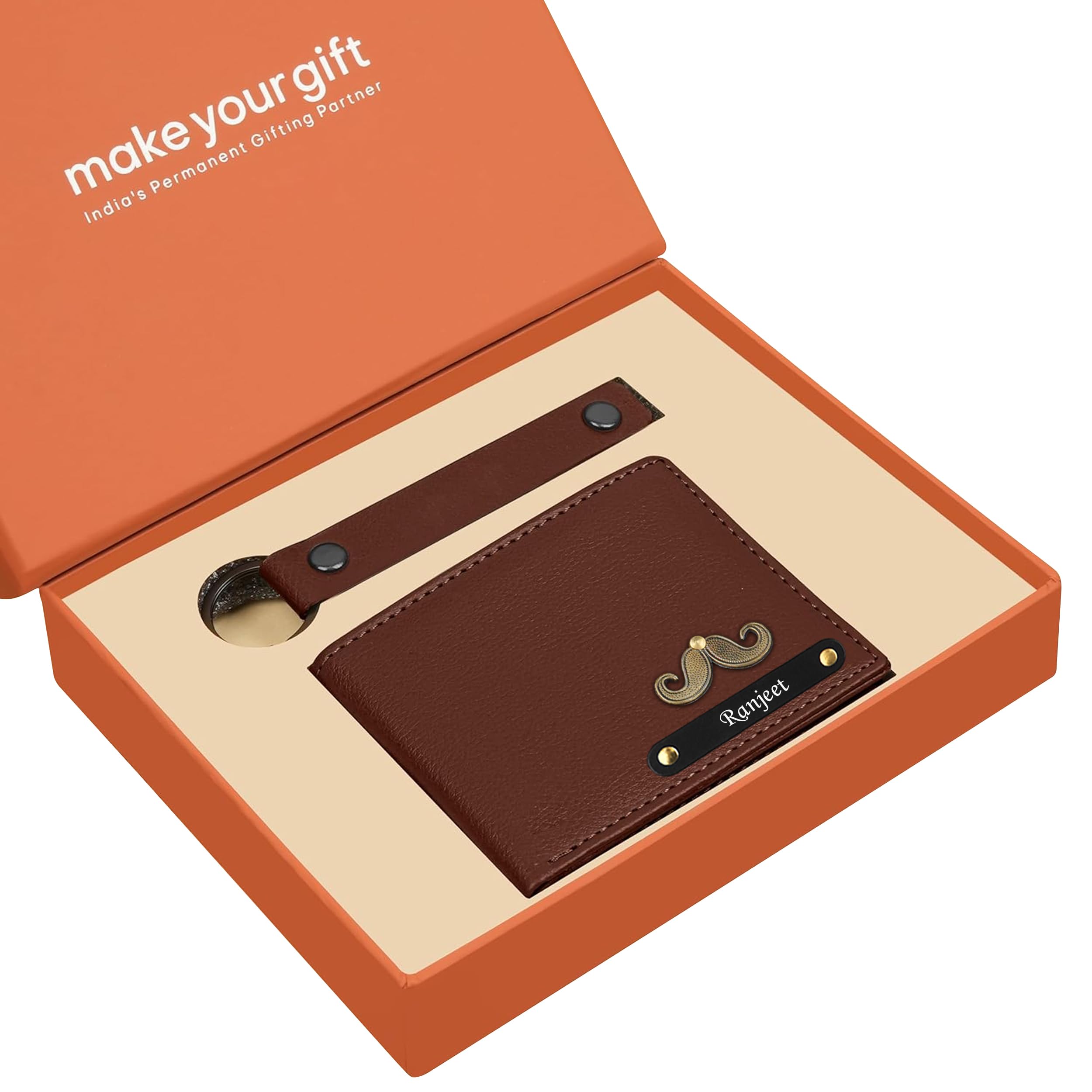 Personalized Wallet & Keychain Gift Set for Him | Birthday, Anniversary & Valentine's Day Gift Set | Best for Husband, Boyfriend, Father, Brother, etc (Brown)-image-14
