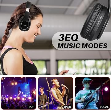 WorWoder 80Hrs Wireless Over Ear Headphones, Bluetooth 5.0 Wireless & Wired Mode, HiFi Stereo Sound with Mic, Lightweight Headset with Deep Bass for Work Travel Online Class (BLACK)