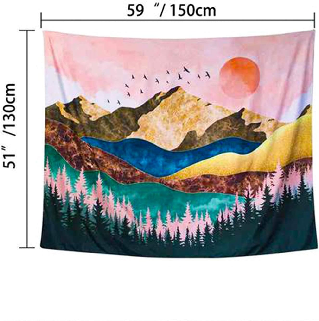 Sunset Tapestry Forest Tree Tapestry Nature Landscape Tapestry Wall Hanging Tapestry for Bedroom Decor-H51.2×W59.1 inches