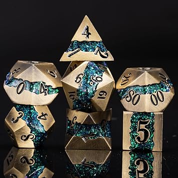 Metal Polyhedral Dice Set, 7PCS RPG Dice with Galaxy Glitter Resin Inlay for Dungeons and Dragons, Pathfinder Tabletop Role Playing Games