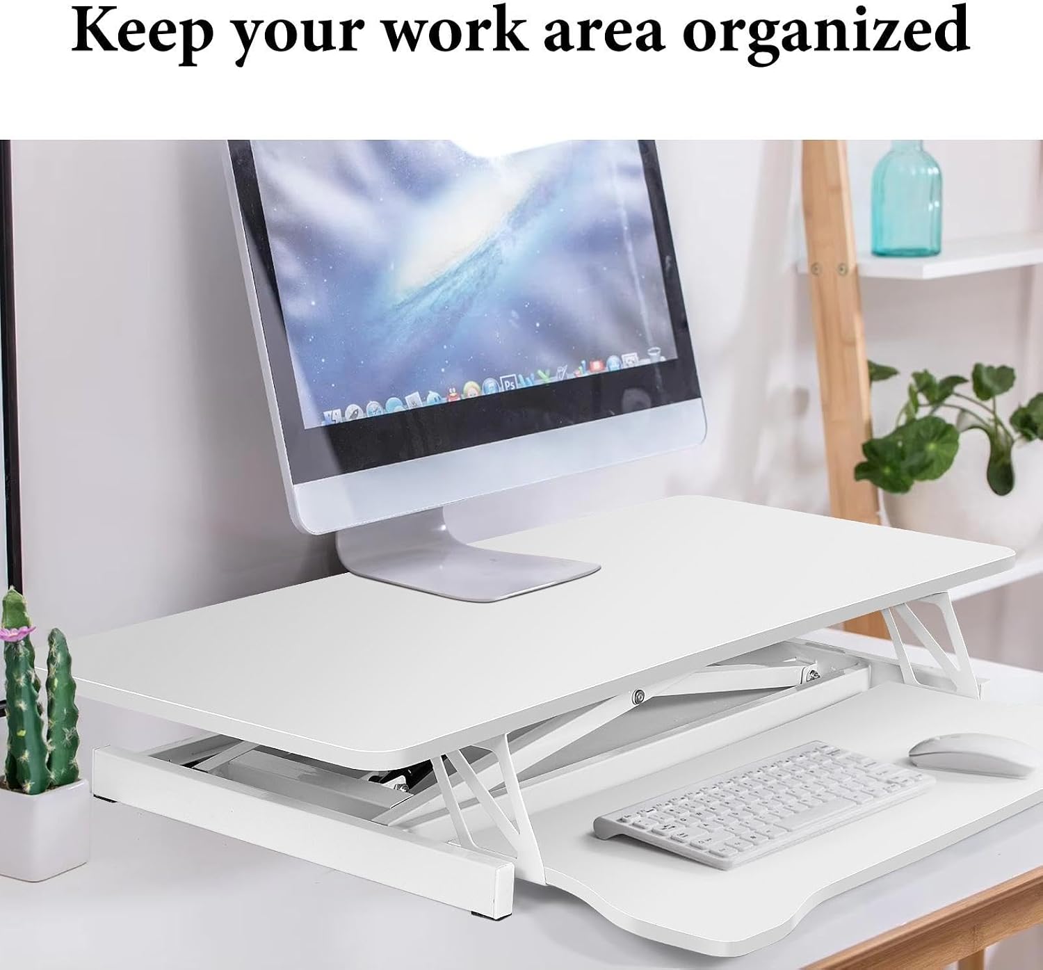 37" Desk Converter, Height Adjustable Stand Up Desk Converter, 2 Monitor Standing, Sit to Stand, Quick Sit to Tabletop, Riser Workstation with Wide Keyboard Tray