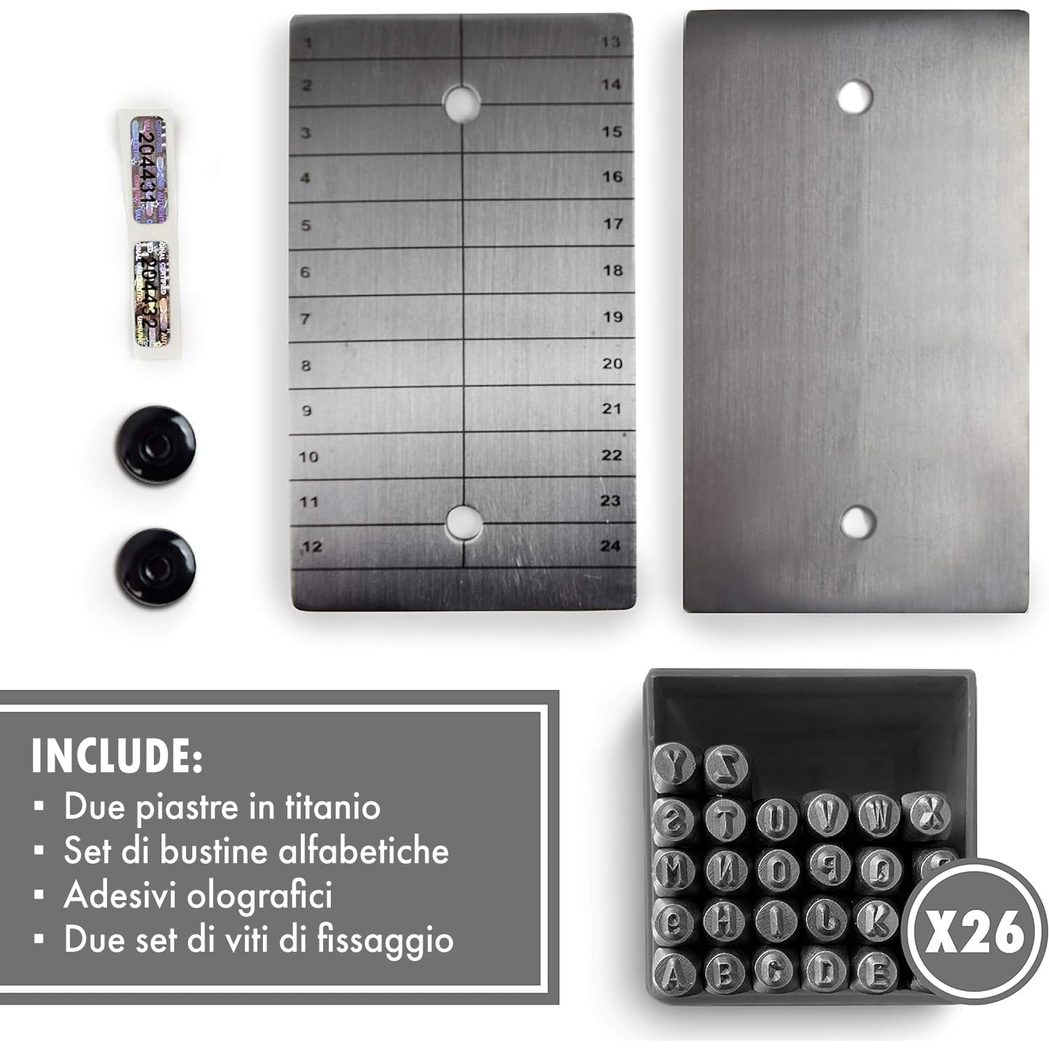 ColdTi - Piastra in Titanio per Seed Phrase Bitcoin (2 Piastre + Lettere + Sigilli) - Archiviazione Sicura per Criptovalute - Compatibile con Ledger, Trezor e Hardware Wallet