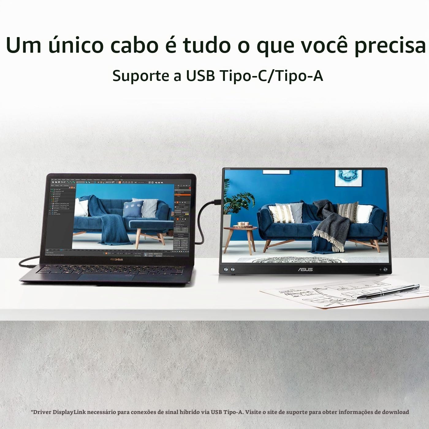 ASUS Monitor portátil ZenScreen de 15,6 polegadas 1080P (MB16ACV