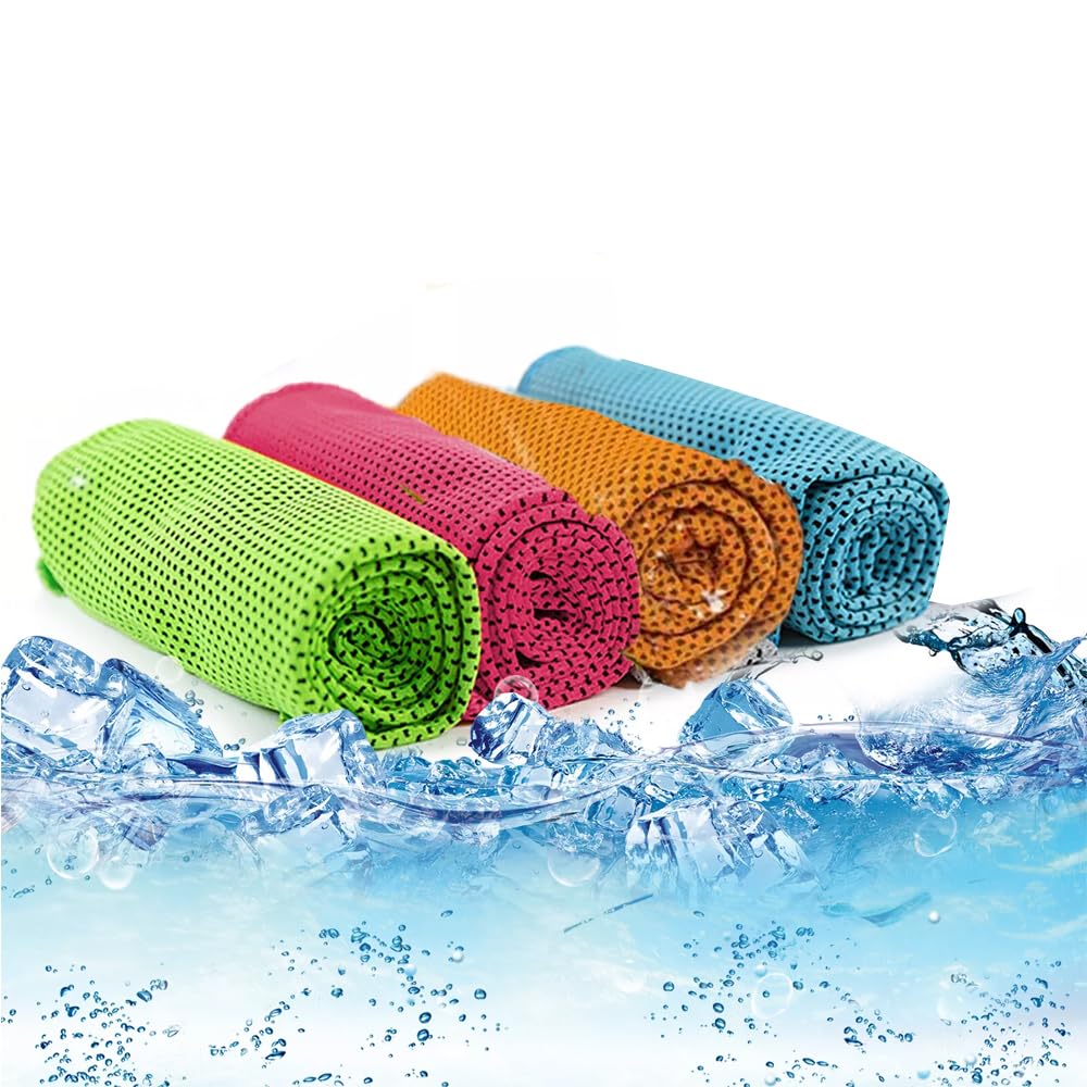 Amerteer Cooling Towels for Neck and Face | 4 pack Sweat Towel Coolers for Hot Weather | Workout Cooling Wraps for Gym, Sports, Outside, Exercise, Light Blue, Pink, Green, Orange