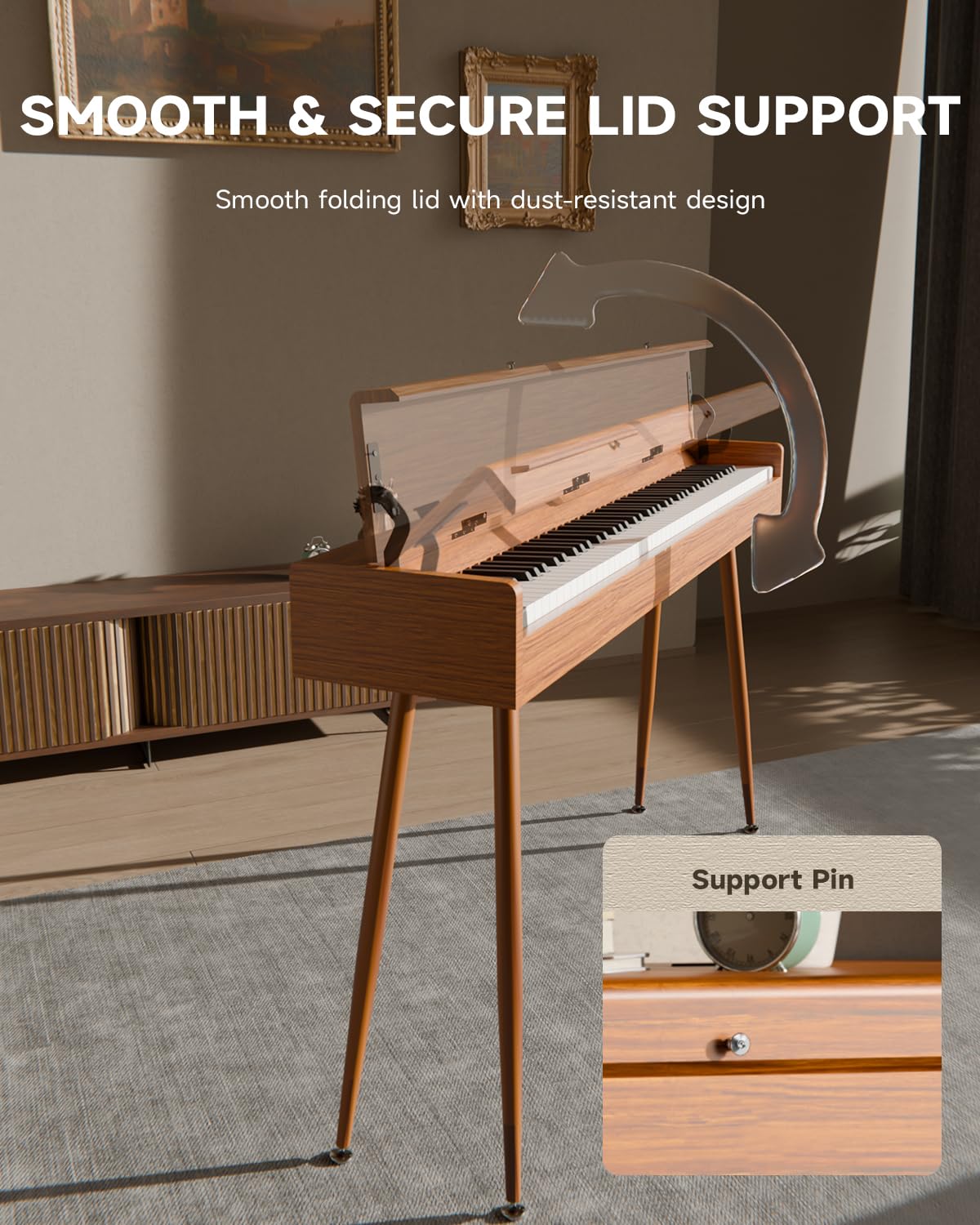 Eastar EUP-100 Piano Numérique 88 Touches, Piano à Clavier Lesté pour Débutant, avec Housse, Casque, Autocollants Musicaux, Triple Pédalier, Connexion Sans Fil, Enregistrement, MIDI - Bois Rétro