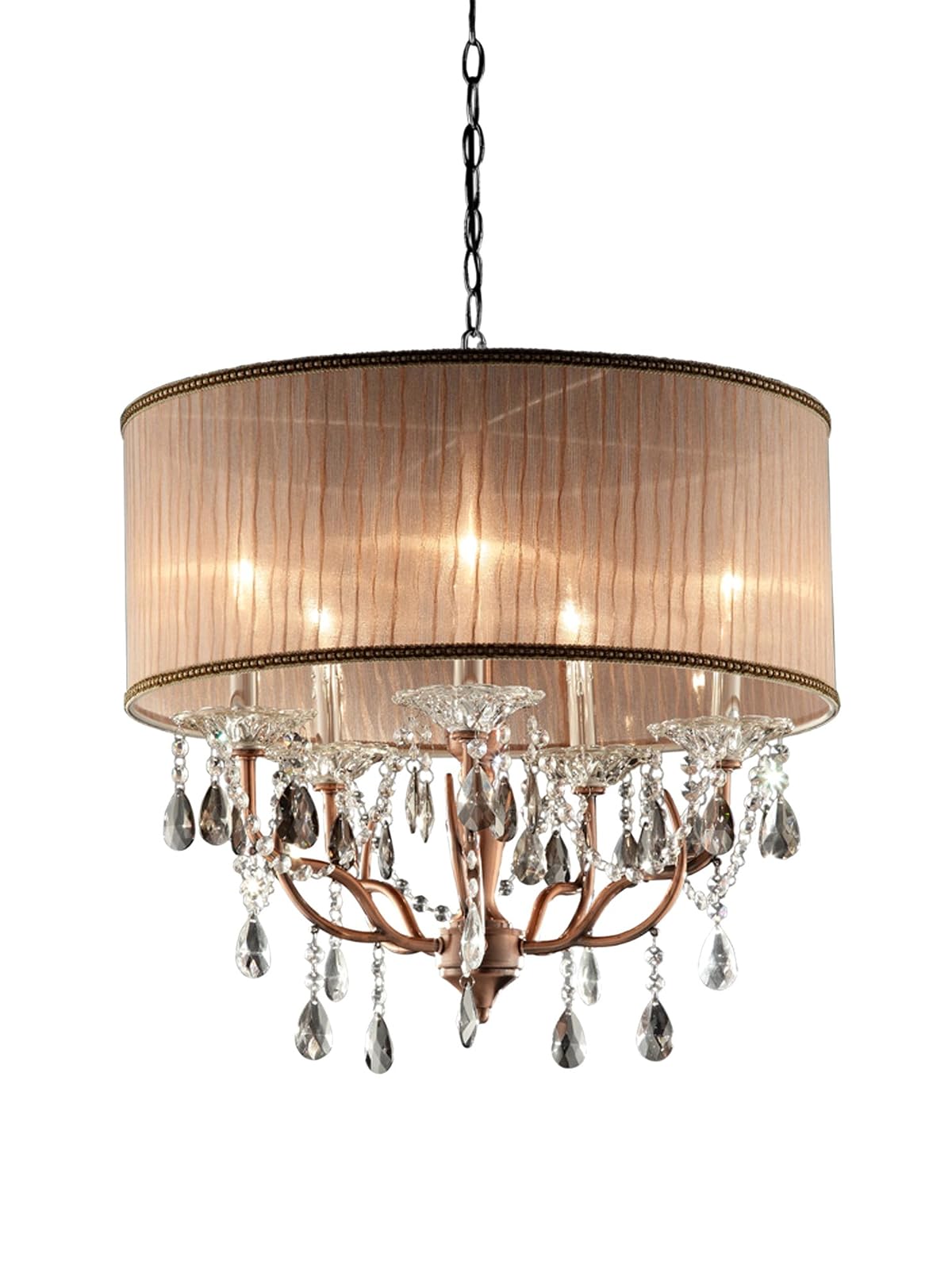 ORE Rosie Crystal Ceiling Lamp, 67" Steel & Crystal, Rose/Copper, Model
