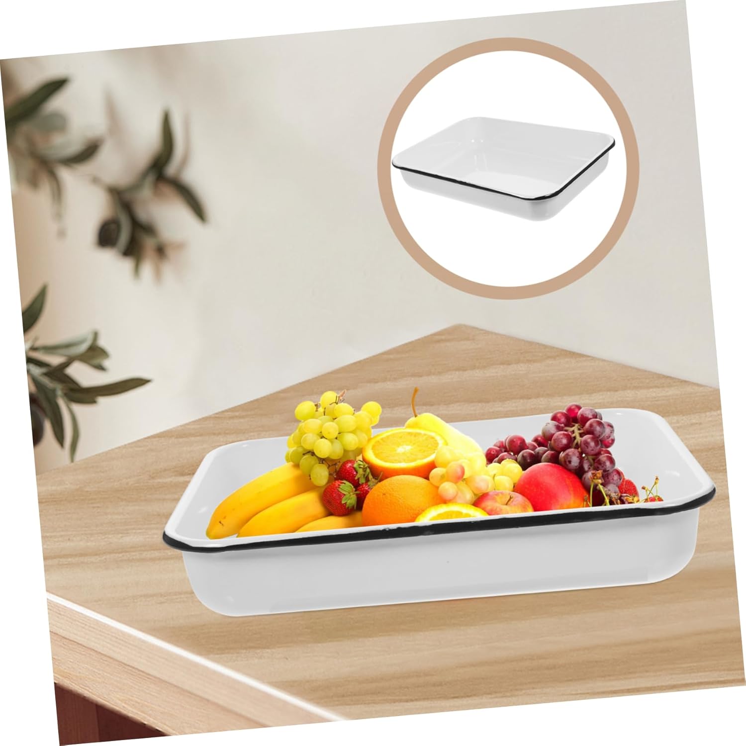 Enamel Baking Pan Heat Resistant Wear Resistant Storage Tray Non Stick Kitchen Food Container for Baking and Serving Random Color