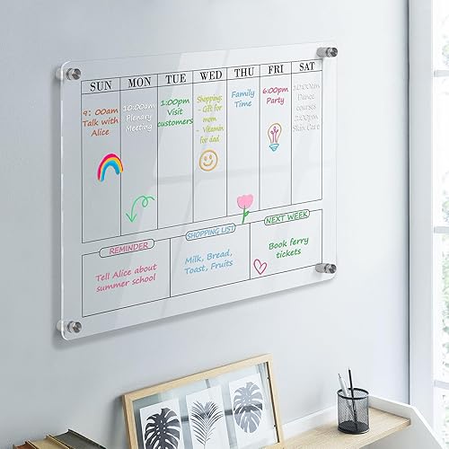 Miniatura 2 de POPRUN Calendario acrílico transparente para pared, pizarra acrílica de borrado en seco para el hogar, oficina, aula escolar, planificador mensual y