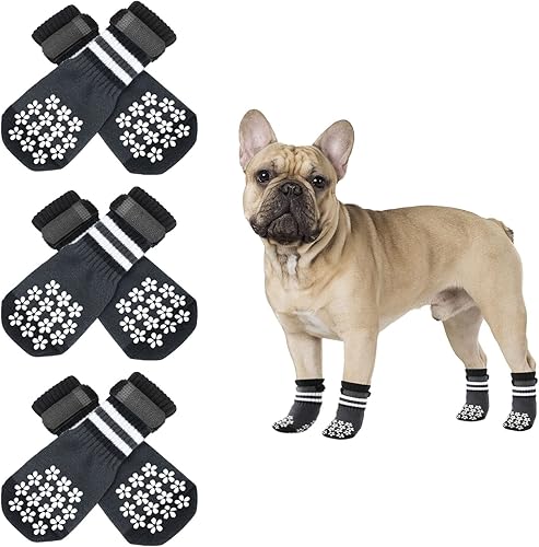 Rypet Calcetines antideslizantes de doble cara para perro, 3 pares de calcetines de agarre para perros con correa ajustable para suelos de madera