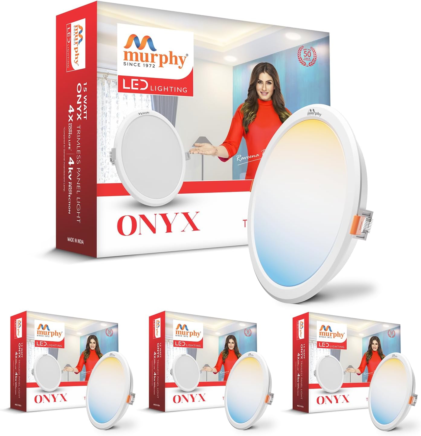 Murphy 15W Recessed Round Trimless LED Panel Light | 3-in-1 Colour Changing – Cool White/Neutral White/Warm White – Pack of 4