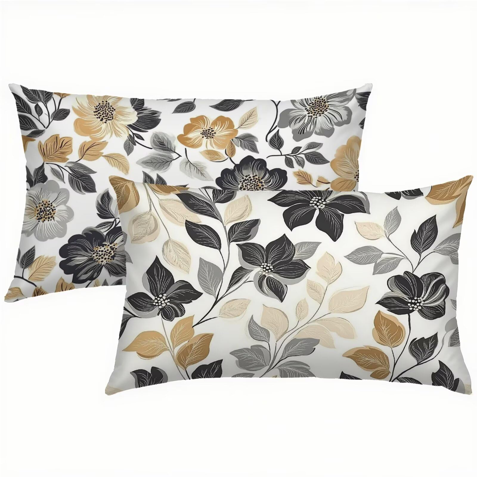 Fleurs Taie Oreiller 70x90 Housse Coussin Velours Simple Lot de 2, Taies d'oreiller Luxueuse et Rafraîchissante, Housse de Coussin Exterieur Impermeable, Coussin Decoratif pour Canapé, Salon S6-714