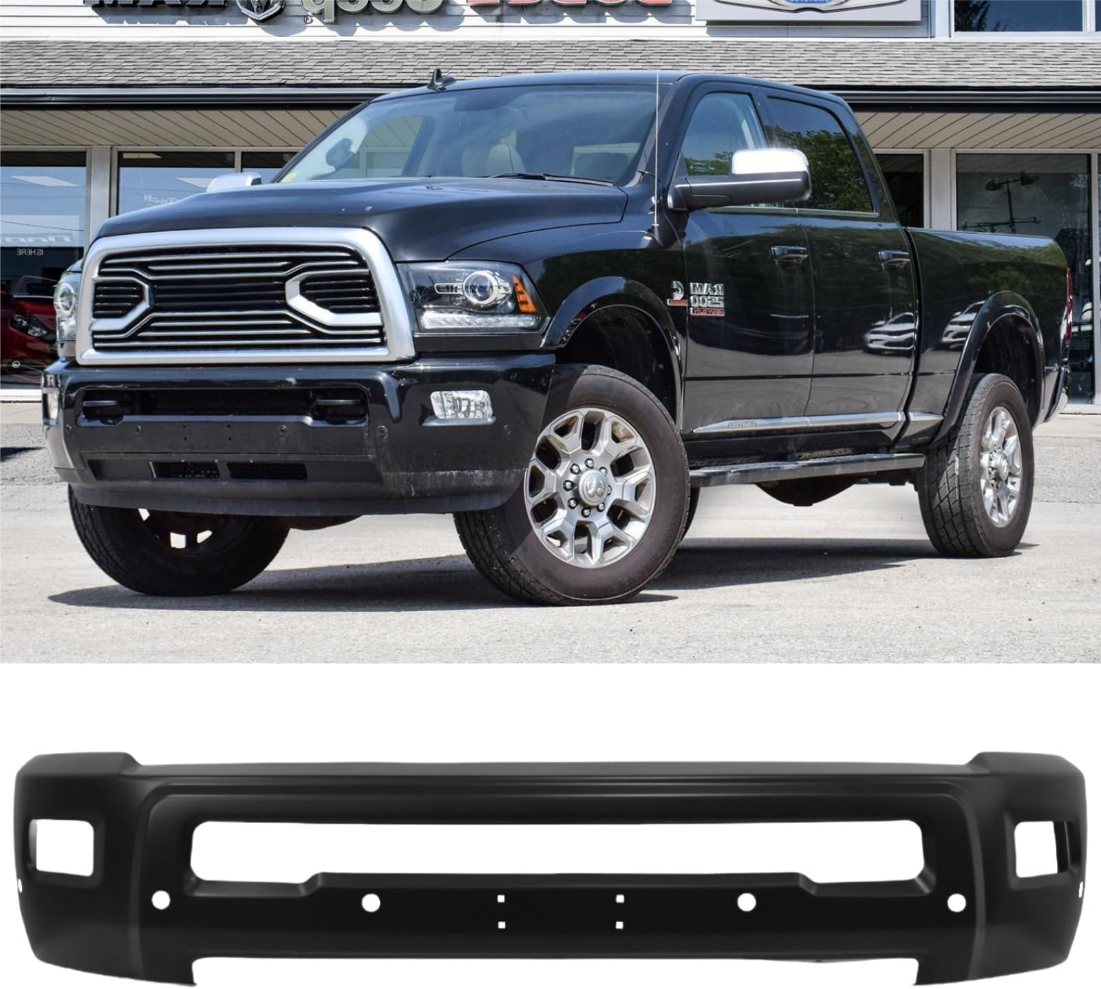 Front Bumper Compatible with 2010-2018 Dodge Ram 2500/3500, Black Truck Automotive Steel Replacement Bumpers Face Bar, with Fog Light Holes & Sensor Holes (Style F)