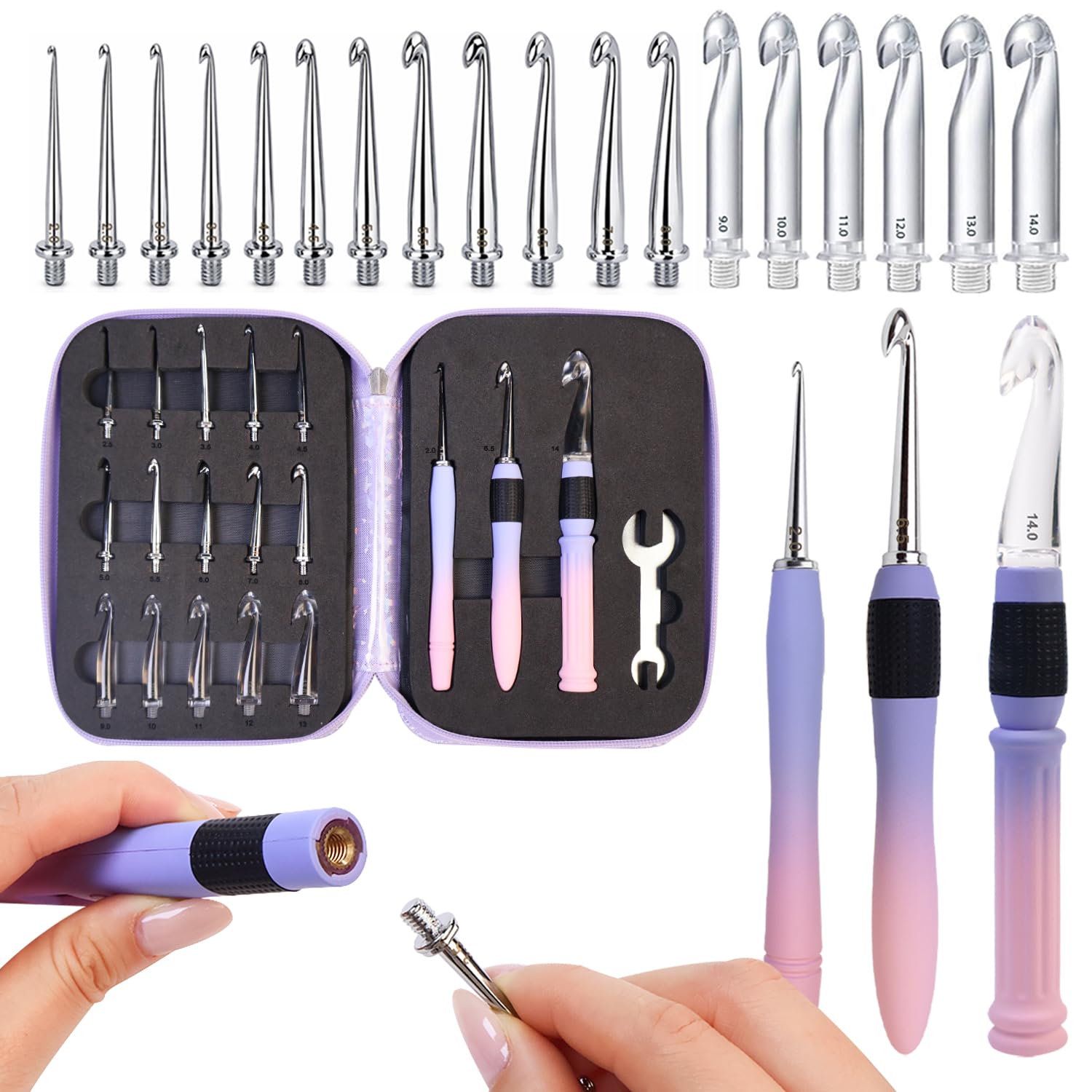 Lewhoo Ergonomic Crochet Hooks - 18 Sizes -1 Lewhoo Ergonomic Crochet Hooks - 18 Sizes -1