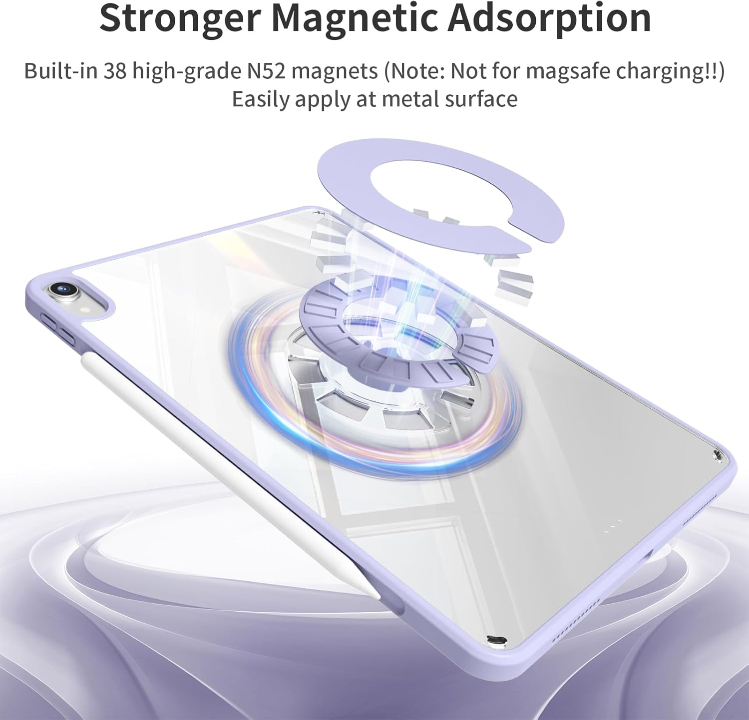 Clear Case for iPad (A16) 11th Generation 11 inch 2025, iPad 10th Gen 10.9 Inch 2022 with Pencil Holder, Detachable Magnetic Rotating Transparent Hard PC Back,Vertical Stand (Purple)