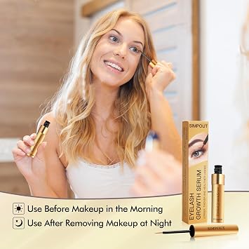 Eyelash Growth Serum - Fuller & Longer Looking Eyelashes Lash Enhancing Serum for Natural Lashes or Lash Extensions, Vegan & Cruelty-Free (Gold)