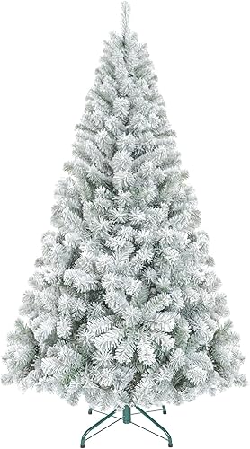Árbol de Navidad artificial flocado de 5 pies, árbol de Navidad blanco para el hogar, oficina, vacaciones, fiesta, decoración interior y exterior,