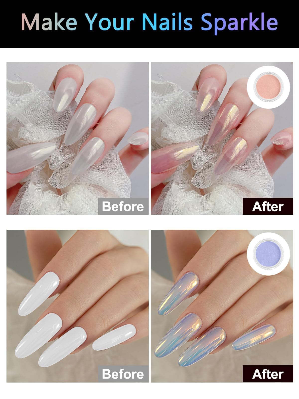 8 BoîTes Chrome Ongles Nail Art, Chrome Nails avec 8 BâTons de Fard à PaupièRes, Poudre NacréE Ongle Nail Art Miroir PigmentéE Perle Holographic Nails Powders DéCoration Design Chromé