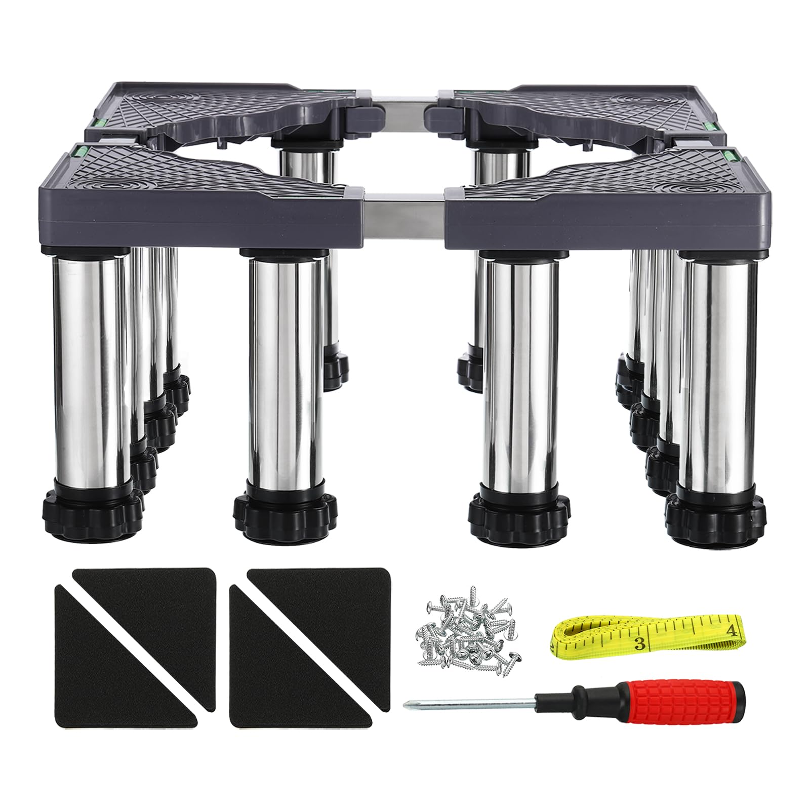 PATIKIL Soporte para Mini Nevera, Base de Lavandería con 12 Patas Fuertes, Base Multifuncional Ajustable con Bandeja Antivibración, Altura de 9.4"-10.6"