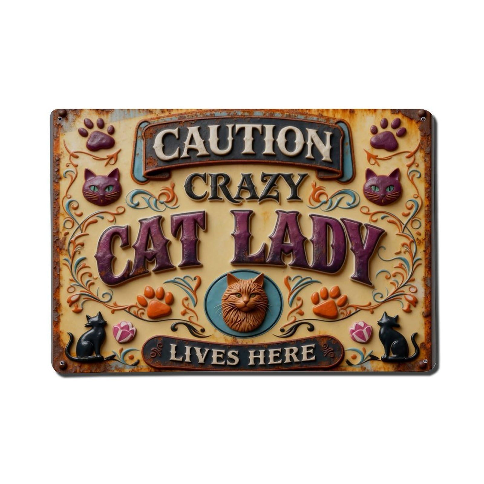 Cat Lady Warning Sign Art Metal Tin Sign Plaque