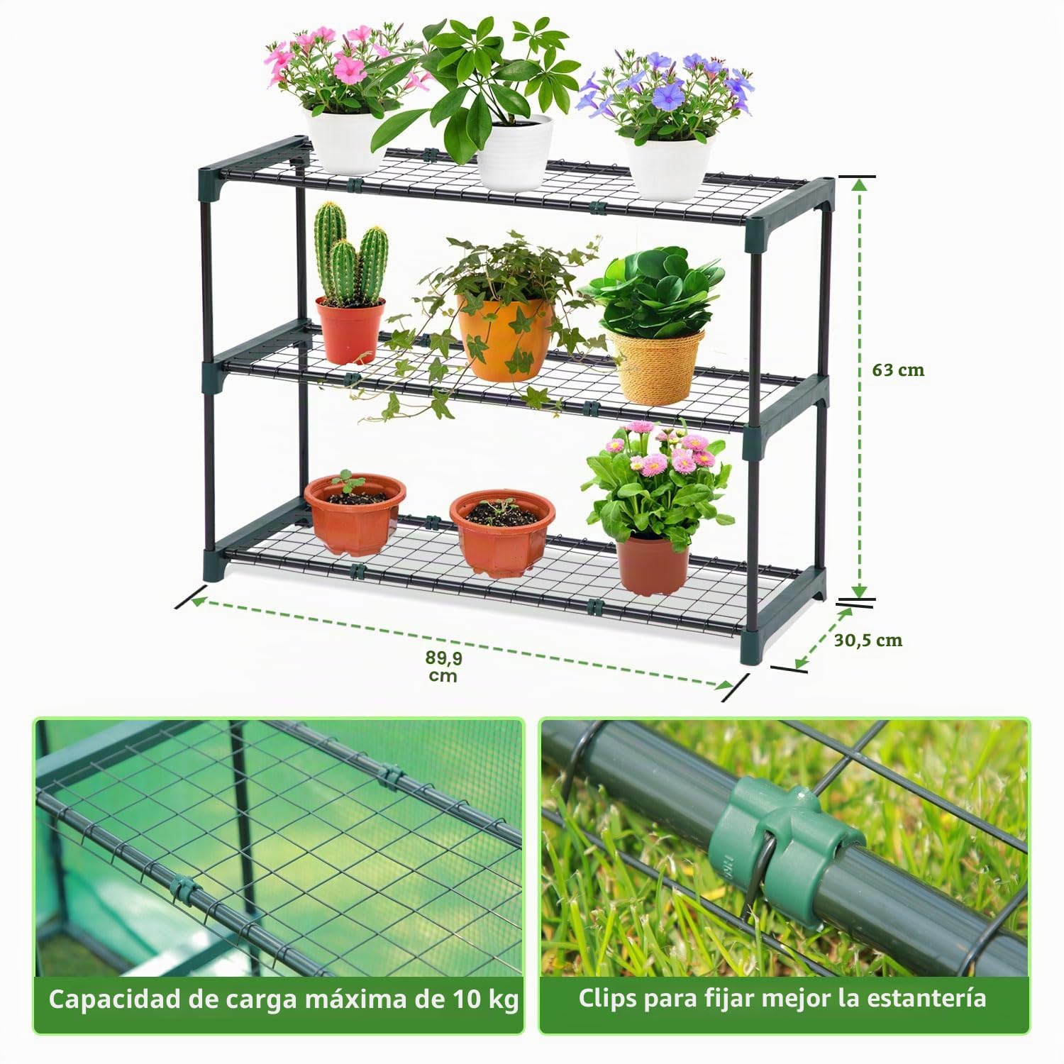 Ohuhu - Invernadero adjunto con toldo de invierno y estante de 3 niveles gratuito, invernadero de plástico con malla de rejilla resistente a los rayos UV para macetas 200x100x210 cm Verde