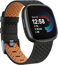 Wanme Strap for Fitbit Versa 4 Wristband/Fitbit Sense 2 Wristband for Men and Women, Soft Leather Bracelets, Waterproof Sports Replacement Strap for Fitbit Versa 4 / Sense 2 Watch Strap