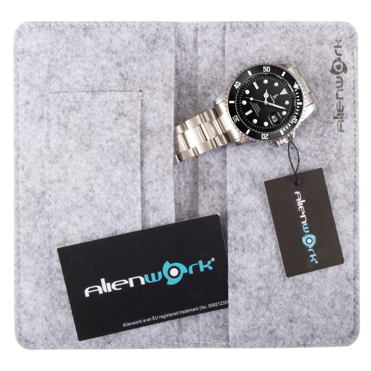 Alienwork IK Armbanduhr Herren Damen Kalender Metall-Armband