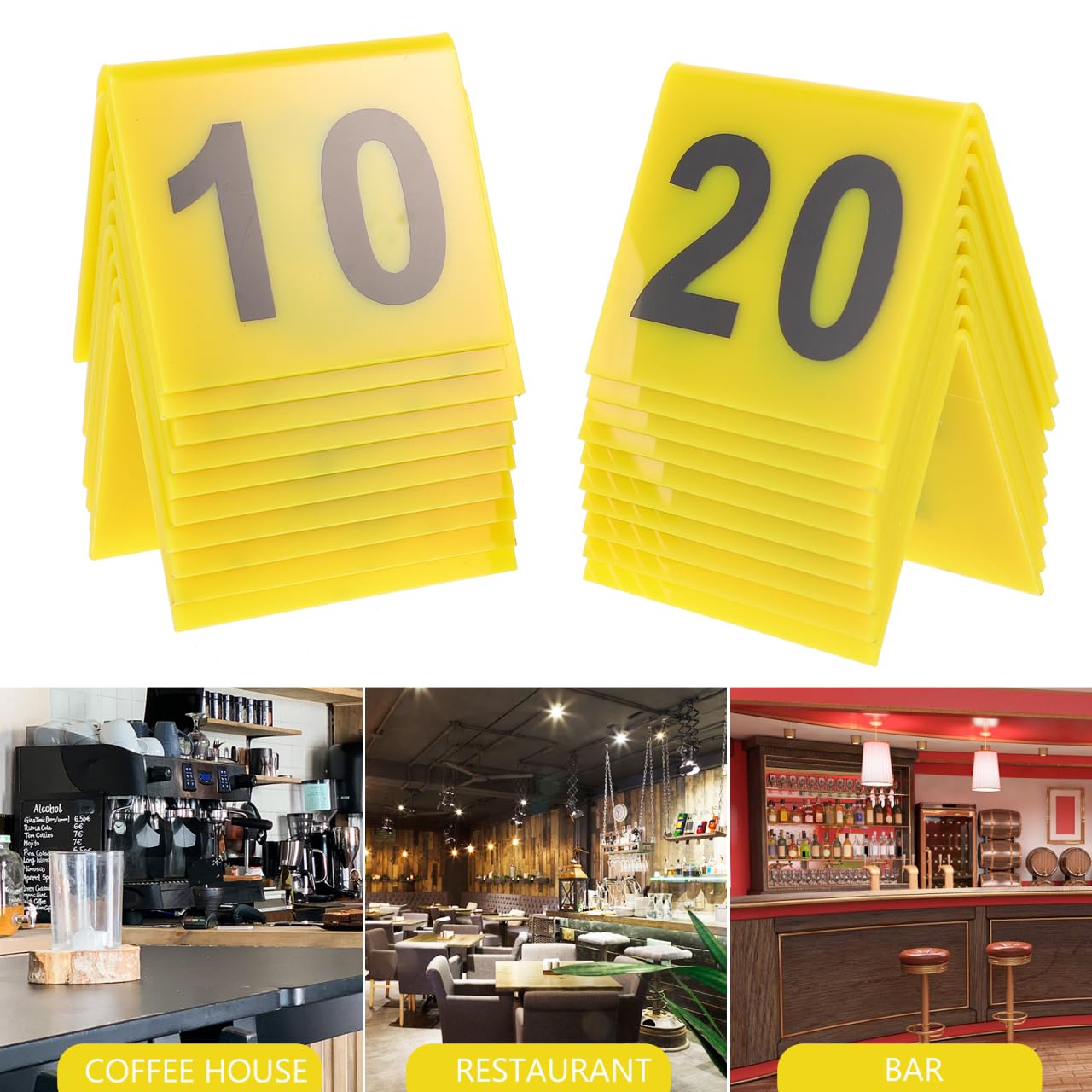 PRETYZOOM Numéros de table en acrylique réutilisables 1 à 20 en forme de V double face pour tables de restaurant, fête, buffet et marquage de table