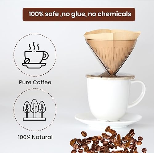 Miniatura 7 de Filtros de café, filtros de café de papel natural, sin blanquear, tamaño V02, estilo 2-4 tazas, forma de cono para cafetera de verter sobre y goteo,