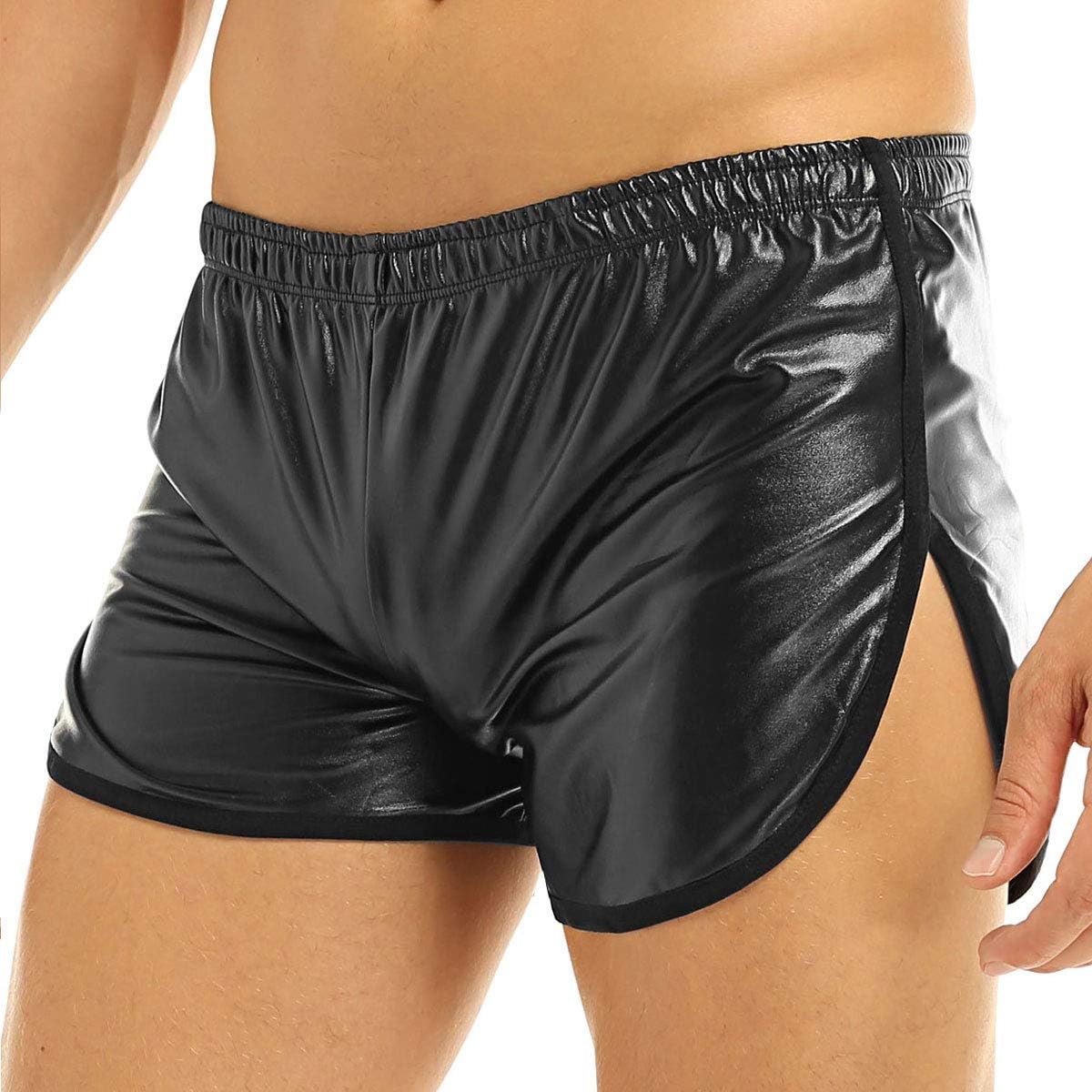 YiZYiF Mens Faux Leather Underwear Swim Trunks Boxer Briefs Swimsuit Spit Cut Side Pants