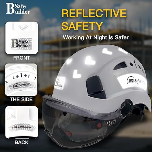 Vista 45 de Casco de seguridad industrial con visera ABS casco duro con visera ajustable Ventilación Hardhats construcción cabeza protección ANSI Z89.1 Casco