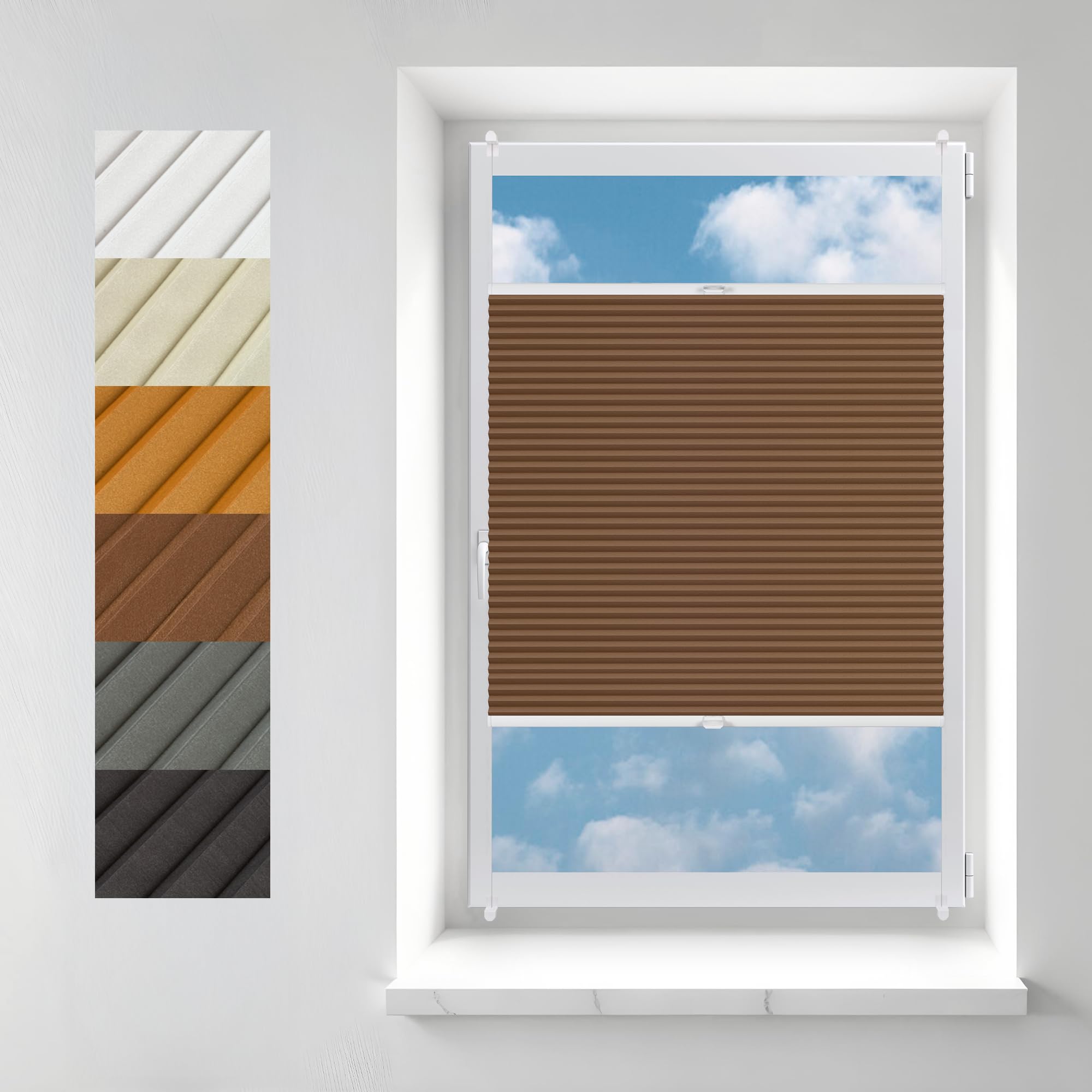 Concept Blinds LUXURY Blackout Custom Pleated Shades - Pearlescent Total Blackout Fabric - Made-to-Measure Window Blinds - Easy Installation WITHOUT DRILLING - Width 30–170cm x Height 20-240cm